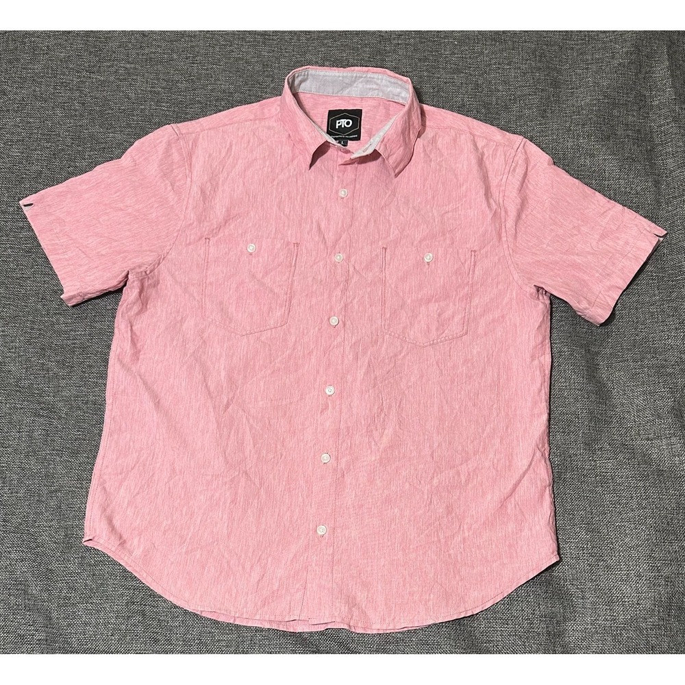PTO Engineered For The‎ Weekend Men's L Pink Short Sleeve Shirt